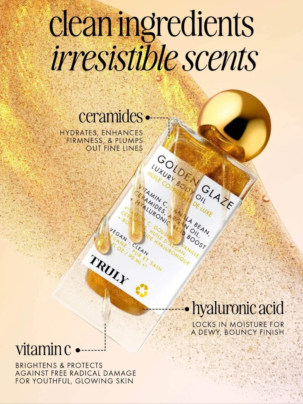 TRULY Golden Glaze Luxury Body Oil, 3 fl oz. New In Box